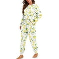 thumbnail image 2 of FOR U DESIGNS Flower Lemon Pajama Set for Women with Pockets Long Sleeve Pants and Crew Neck Tops Drawstring Lounge Pants 2 Piece Size S Nightwear for Women, 2 of 6