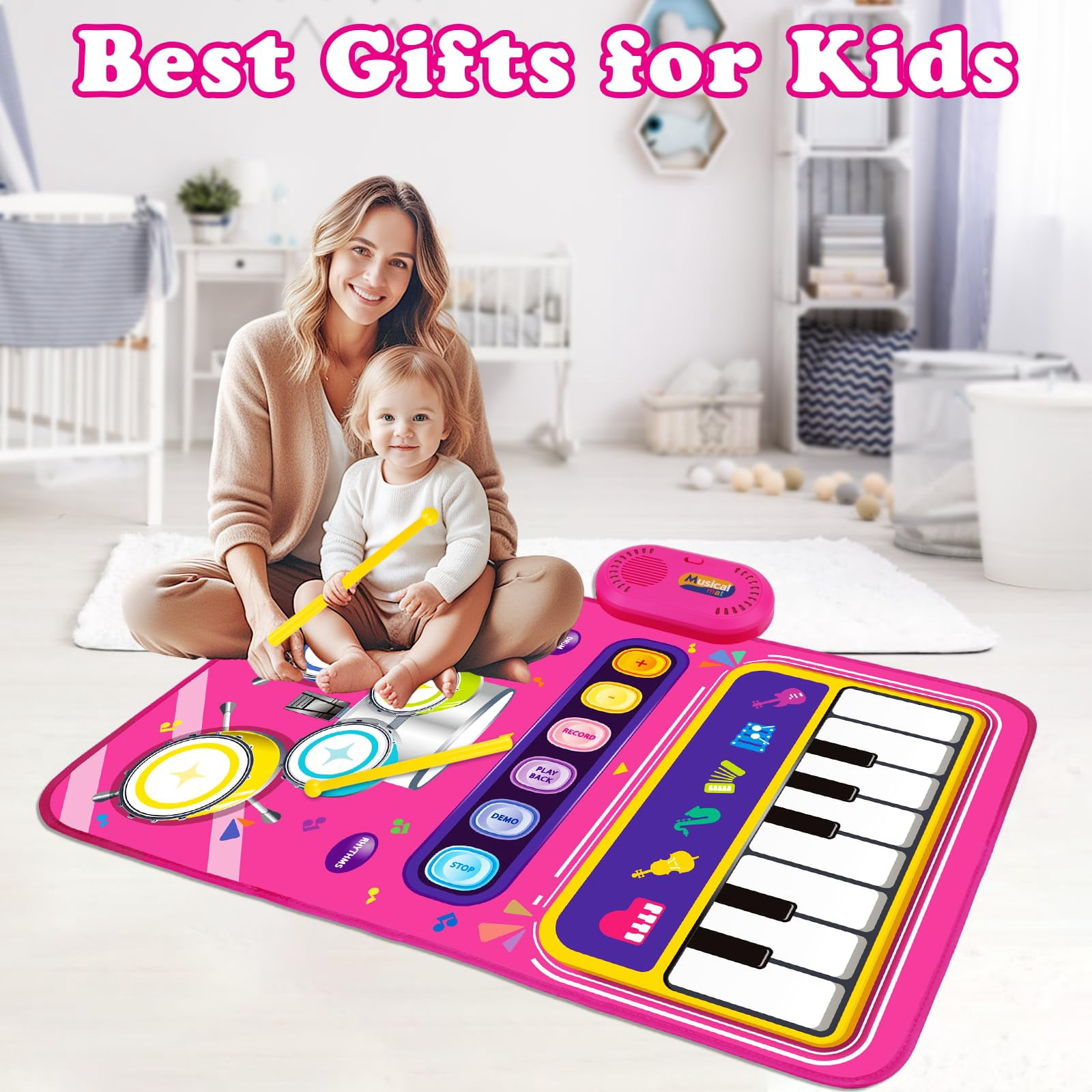 Musical Mat Toys - 2 in 1 Piano Drum Babies Play Mat Music Toys for Kids 3-8 Birthday Gifts(Red)