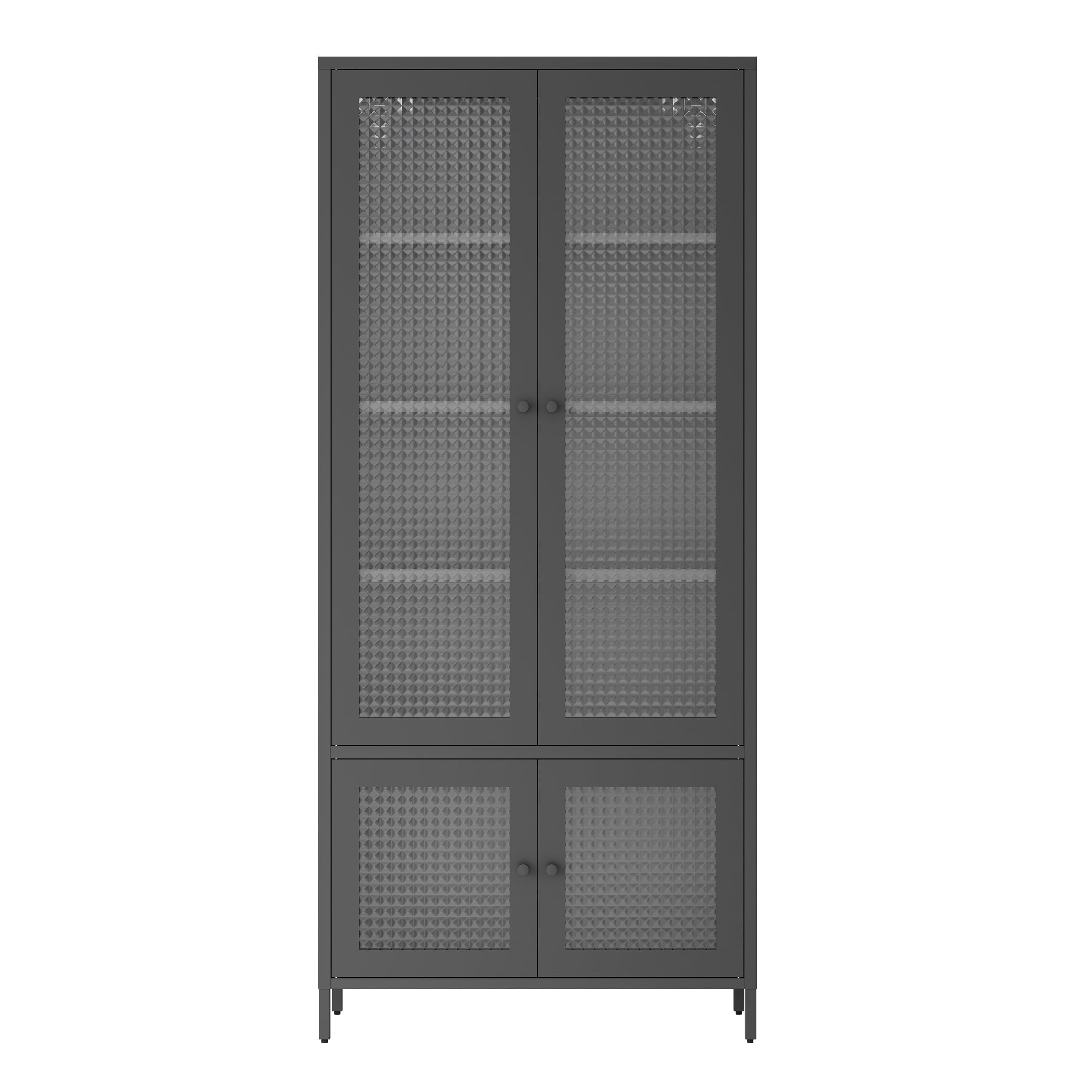 Large Metal Storage Cabinet Display Cabinet with 4 Glass Doors 5 Shelves Side Cabinet Bookcase Freestanding Cabinet for Bedroom Living Room Pantry Home Office - Black, Waffle