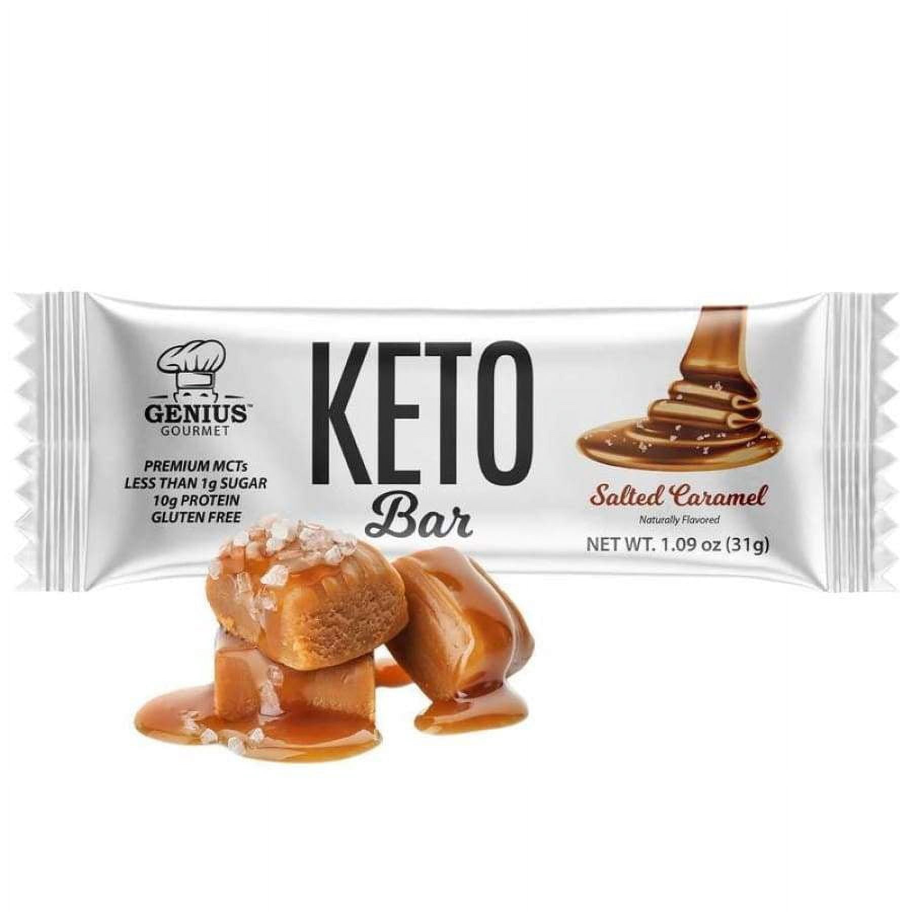 Genius Gourmet Keto Protein & Snack Bars - Salted Caramel (10 Bars)