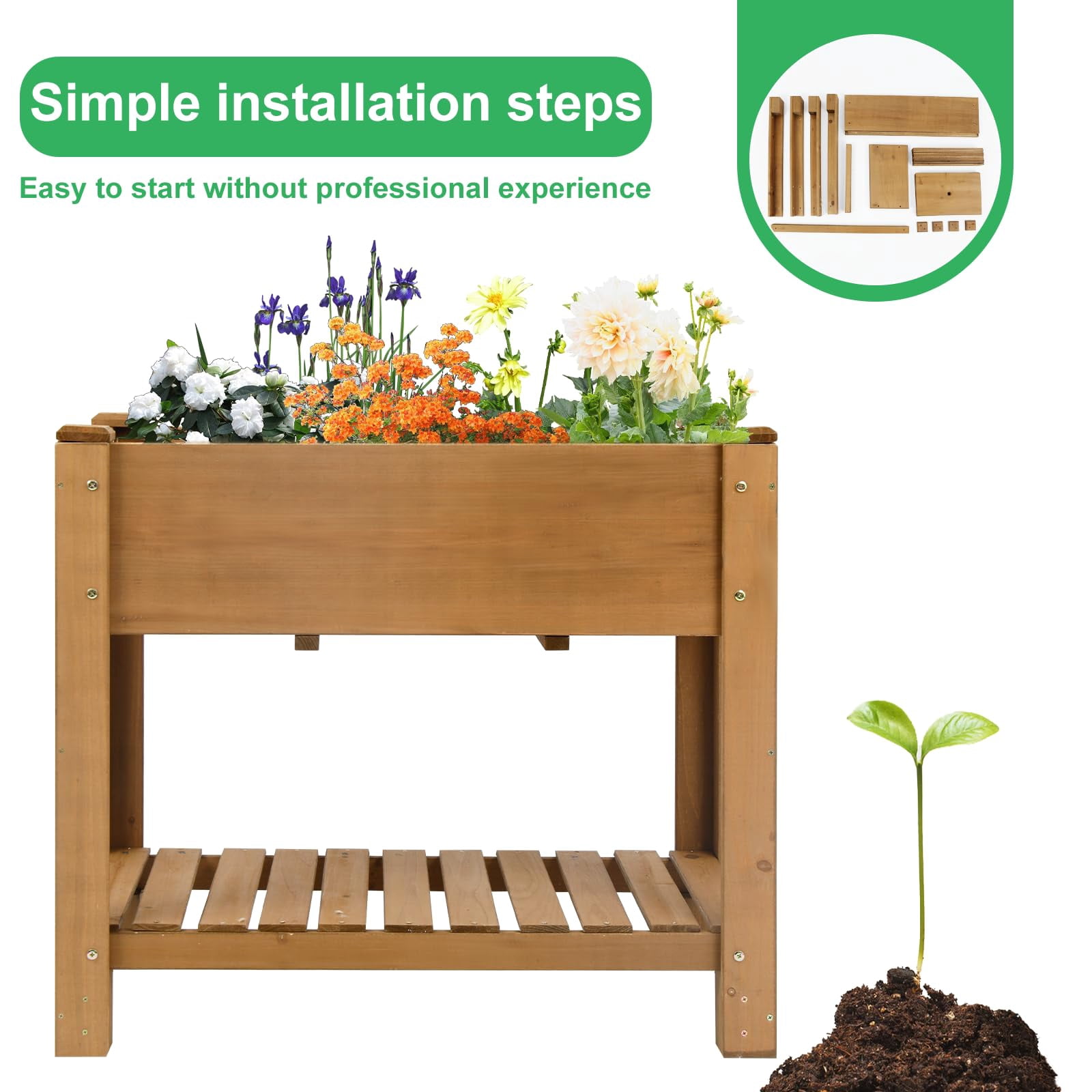 Gowoodhut Raised Garden Beds Outdoor With Legs Wood Elevated Garden Box With L-Connection Tabs Storage Shelf Leg Reinforcement