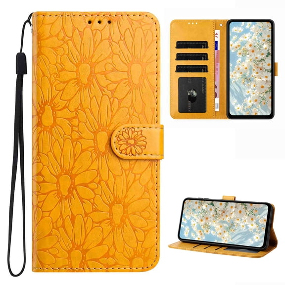 Wallet Case for Samsung Galaxy S26, Credit Card Holder & Cash Slot, Flower Pattern PU Leather Folio Stand Protective Shockproof Anti-Scratch Phone Cover for Samsung Galaxy S26, Yellow