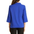 thumbnail image 3 of INSPIRE CHIC Women's V Neck Collared Roll Up 3/4 Sleeves Flowy Pleated Tunic Tops XS Royal Blue, 3 of 6