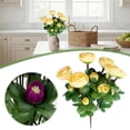 thumbnail image 3 of Clearance | Light Yellow Artificial Camellia Tea Rose Bouquet, 6 Heads Fabric Floral Arrangement with Green Leaves for Home Vase Display Wedding Centerpiece Table Decoration, 3 of 8