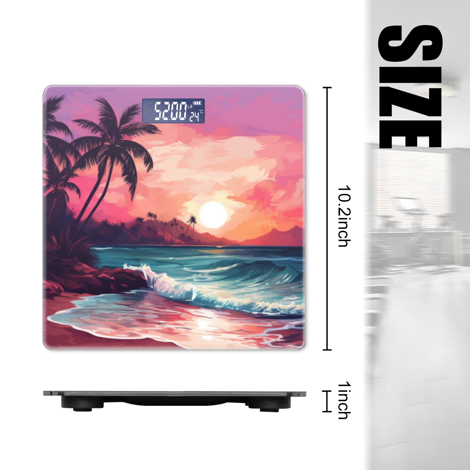 Bathroom Scale, Highly Accurate Digital Body Scale,Precisely Measures Weight up to 400 lbs-Sunset On The Beach With Palm Trees And Waves