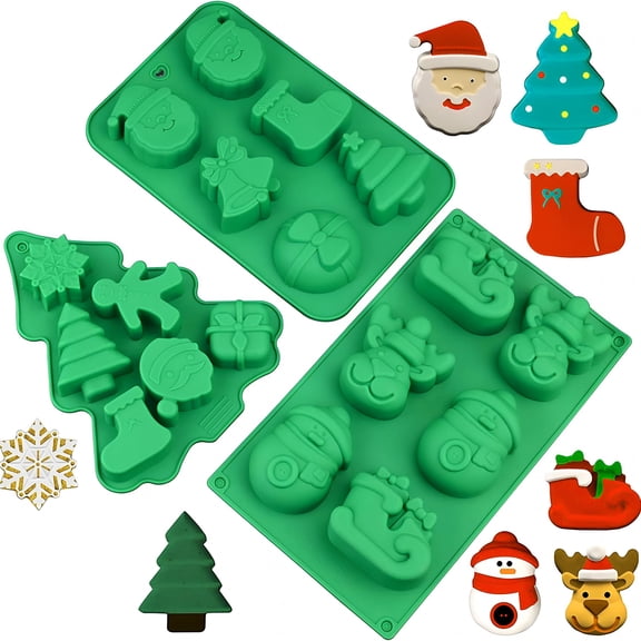 ACDANC 2026 New Christmas Silicone Molds Chocolate Molds Candy Molds for Baking Sweet Treats,Cake Xmas Gift Handmade Soap Candles with Shape of Christmas Tree,Santa Head Party Decoration