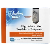 Doctors Best High Absorption Postbiotic Butyrate, 30 Liquid-Filled Veggie Capsules (300 mg per Capsule)