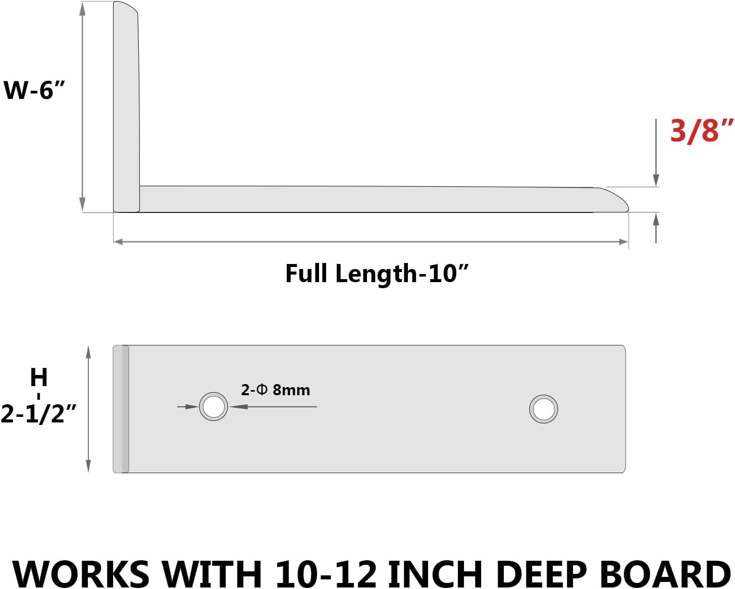 4-Pack 8 Inch Countertop Support Brackets, Heavy Duty L Brackets for Quartz/Wood/Laminate/Granite Countertops | 3/8" Thick Metal Steel | Frosted Black Powder Coated
