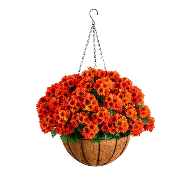Nearly Natural 24in. UV Resistant Artificial Chrysanthemum Hanging Basket (Indoor/Outdoor)