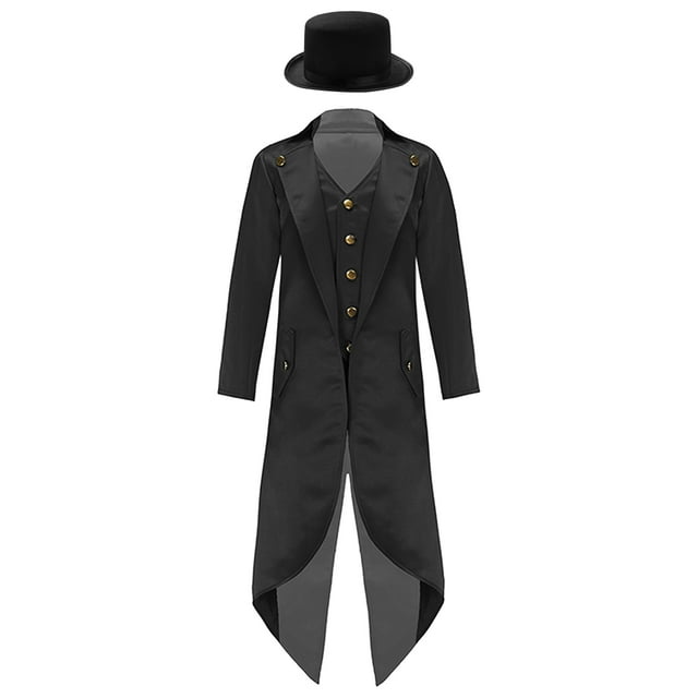 iixpin Enfants Garçons Costume de Prince Charmant Doux Col Rabattu Manches Longues Veste de Smoking Queue-de-Pie Complet Noir 14