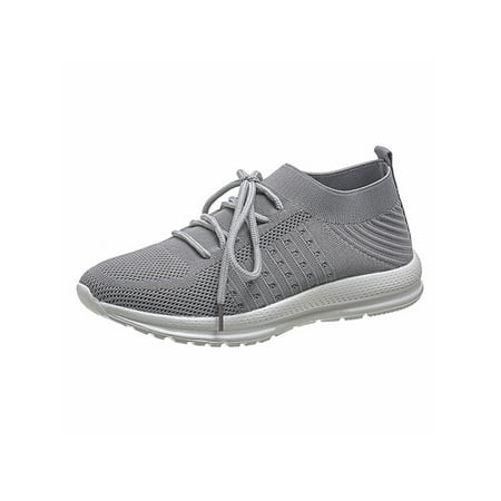 

Rotosw Ladies Sneakers Lace Up Athletic Shoes Mesh Running Shoe Breathable Slip On Flats Daily Lightweight Trainers Gray 8