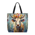 thumbnail image 1 of Balery Oil Painting Flower Cow Bolsa de Mano para Mujeres con Cremallera, Bolsa de Gimnasio con Compartimentos, Bolsa para Laptop, Bolsa para Trabajo, 1 of 7