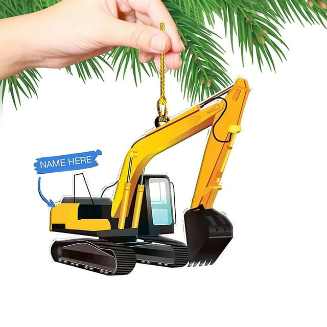 2 adornos navideños colgantes, regalo personalizado, camión de bomberos de hierro, excavadora, colgante.