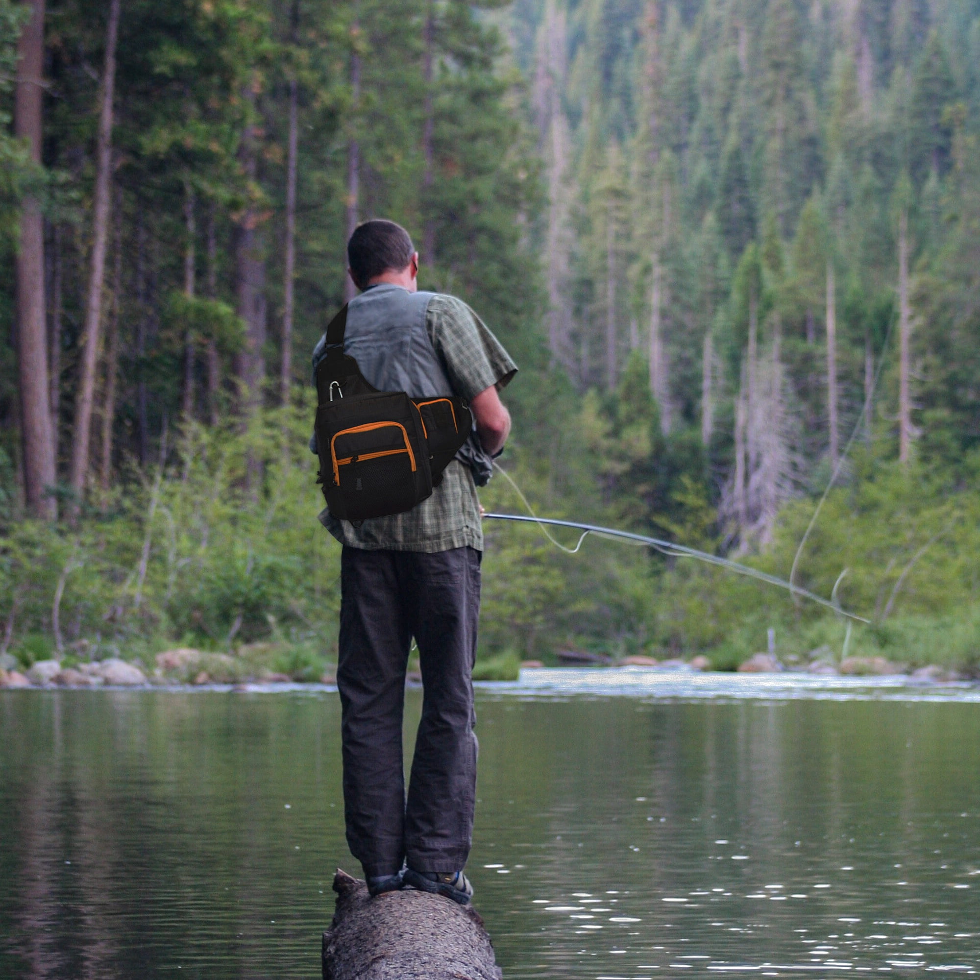 Ascent EAAZ-F011 Fisherman's Gift Sling Shoulder Tackle Bag - Fishing Water Resistant Backpack Lure Box - Fly Fishing, Outdoor Sports, Camping and Hiking, Unique Gift Idea