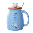 thumbnail image 1 of Taza de cerámica de gato lindo, taza de leche de té de café frío caliente con y tapa de madera de gato, resistente al calor, regalo para niños Azul Macarena Tazas de café de cerámica, 1 of 8