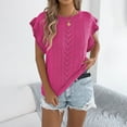 thumbnail image 2 of XFLWAM Womens Summer Knit Crochet Tops Crew Neck Short Sleeve Ruffle Sweaters Business Lightweight Casual Blouses, 2 of 5