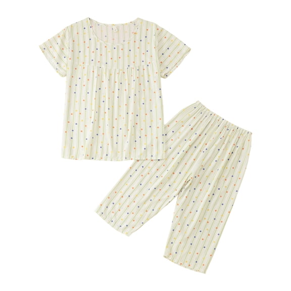 HCYSFG Womens Floral Pajama Sets 2 Piece Crewneck Short Sleeve Sleepwear Pullover Top Capri Pants Loose Fit Loungewear