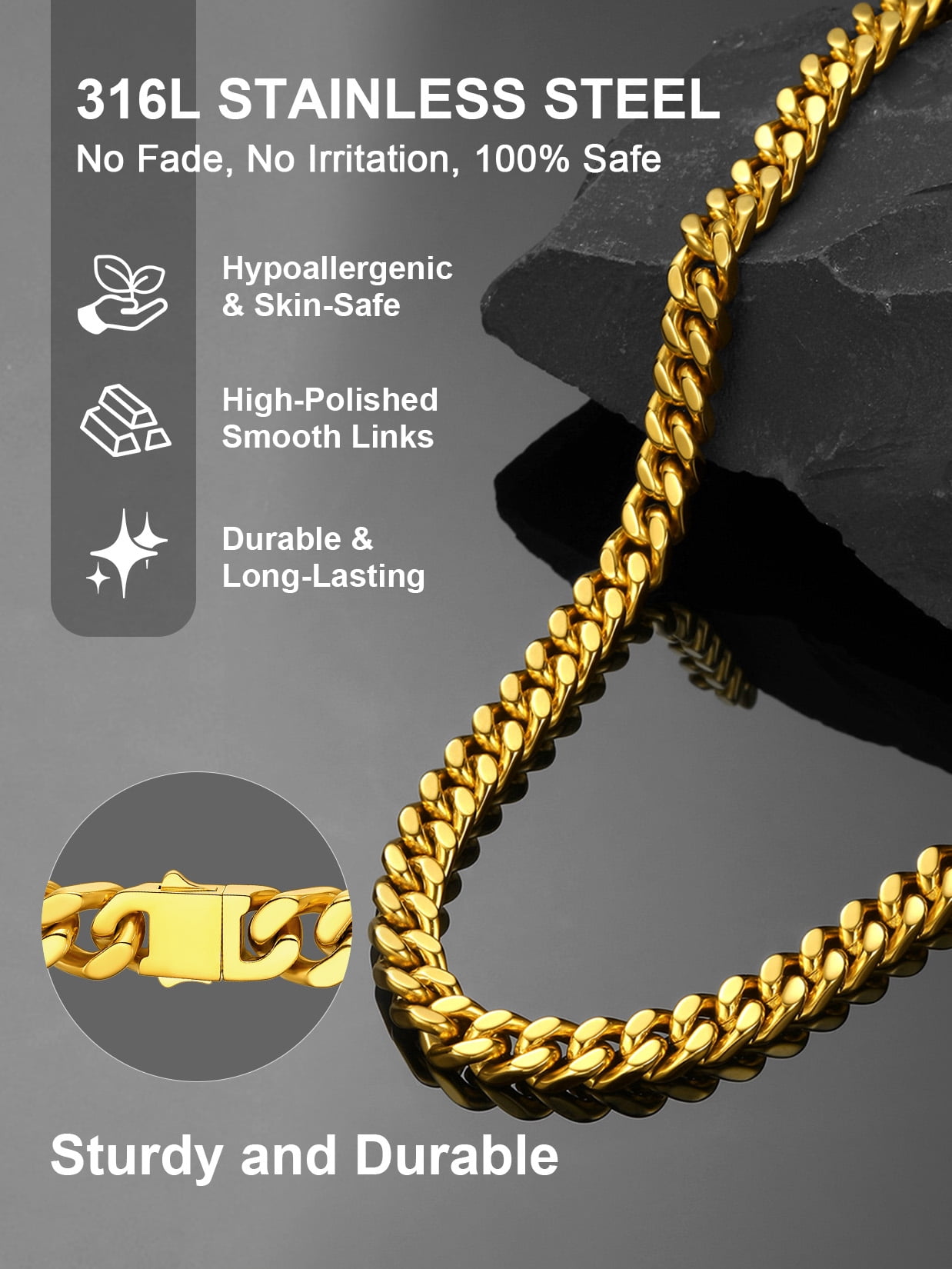 ChainsProMax Mens Long Necklace Chain 18K Gold Plated Cuban Link Chain for Men 9mm 28inch