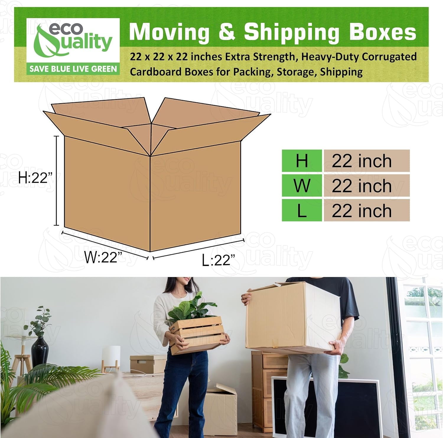 22x22x22 Moving & Shipping Boxes, Extra Strength, Heavy-Duty Corrugated Cardboard Boxes for Packing, Storage, Shipping (5)