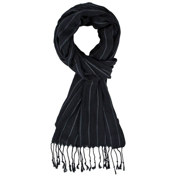 Black Pinstripe Unisex Scarf Wrap With Fringe
