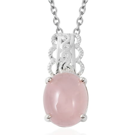 Rose Quartz Sterling Silver Chain Pendant Necklace for Women Size