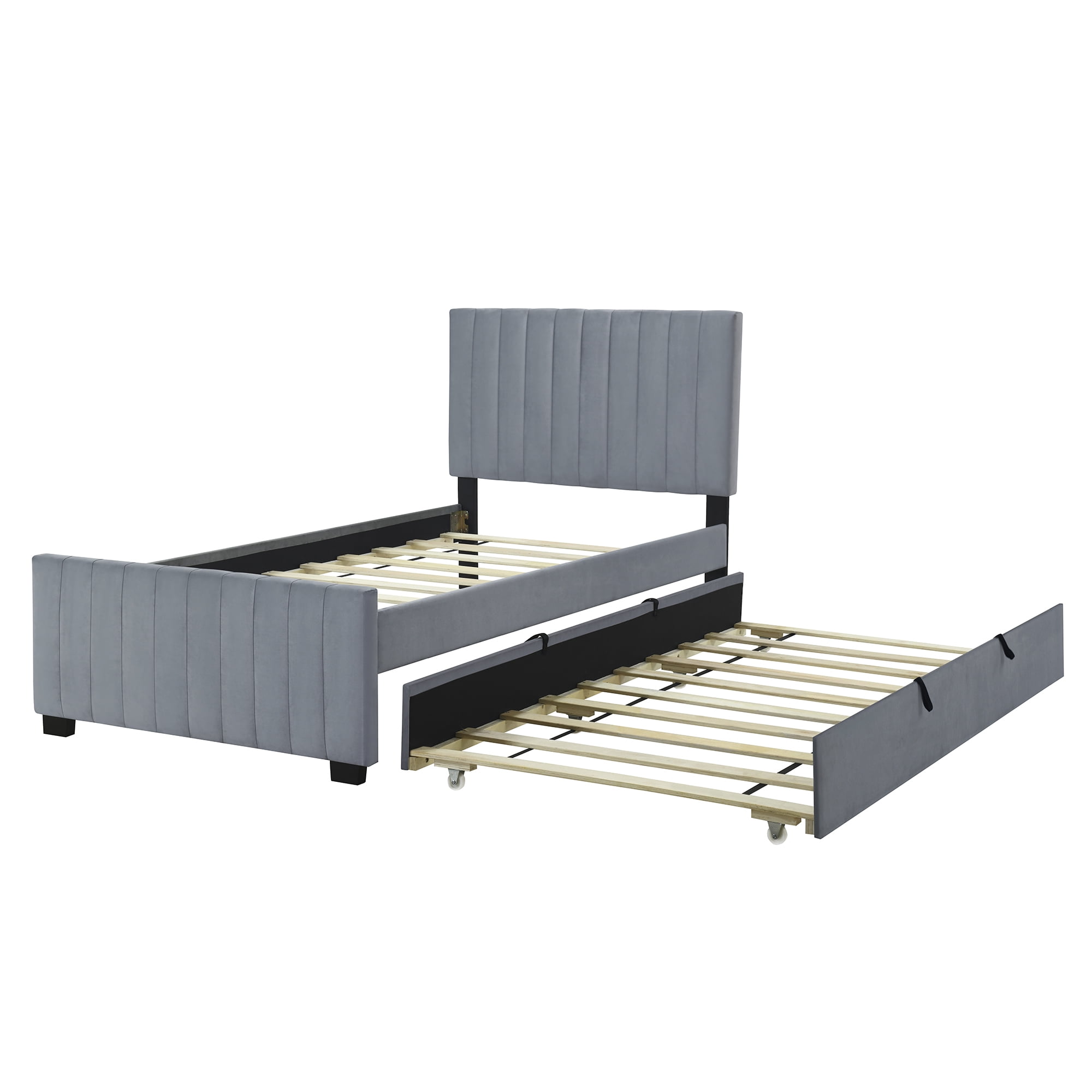 Aukfa Twin Size Upholstered Platform Bed Frame with Twin Size Trundle for Bedroom,Guestroom, Gray