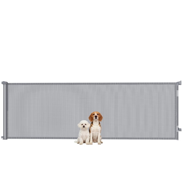 PawHut Retractable Dog Gate, Extends to 122" Wide, Mesh Pet Gate