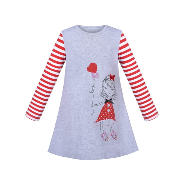 Robe Fille Coton Décontractée Dessin Animé Cœur Princesse Manches Longues 6 Ans