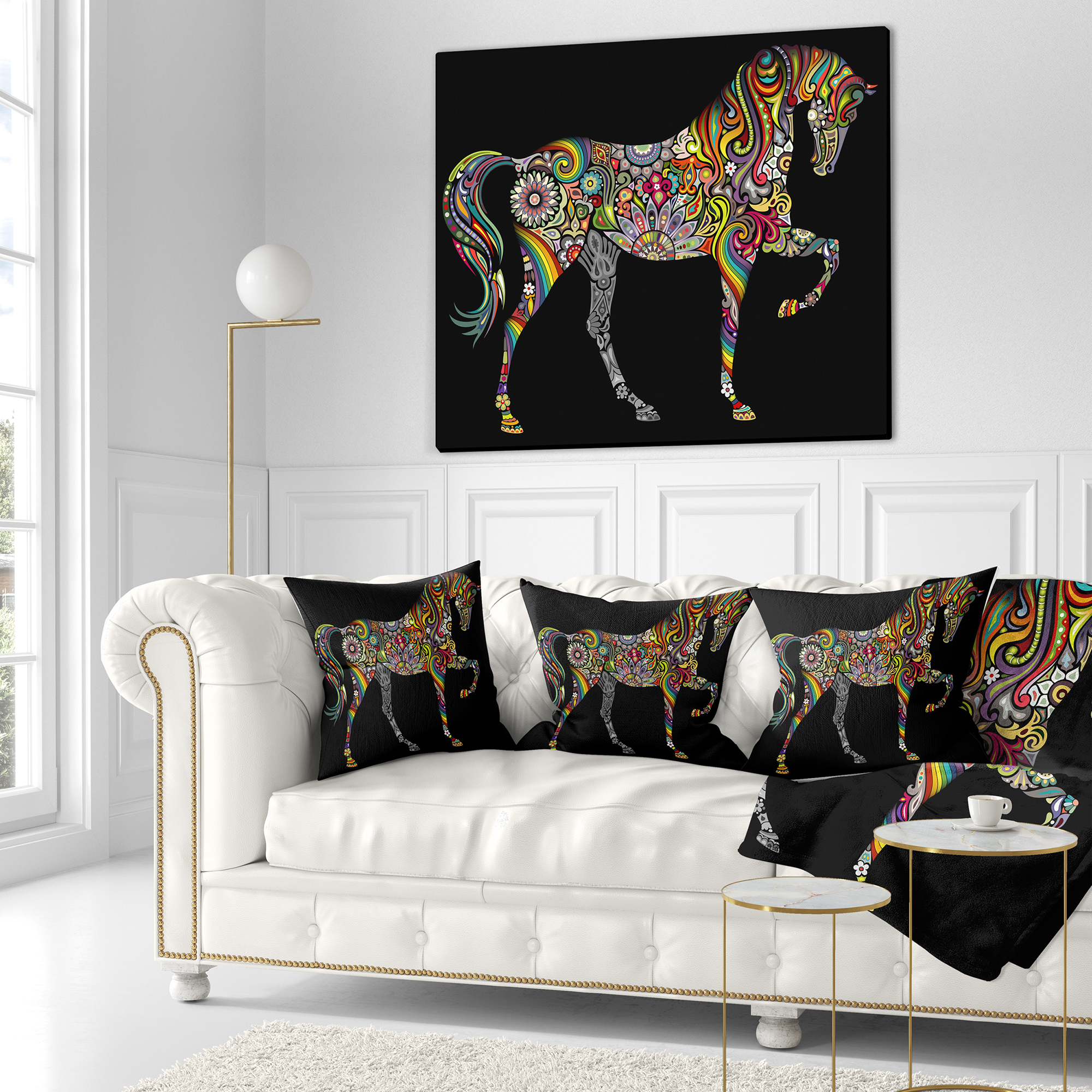 Designart Horse and Rainbow - Animal Throw Pillow - 16x16