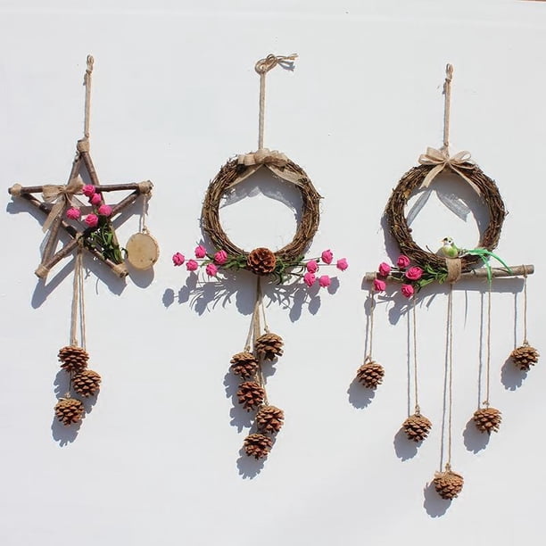 Cono de pino decoración de la pared colgante hecho a mano creativo interior jardín de infantes creación de ambiente colgante de pared natural, estrella de cinco puntas, 25 * 70 cm