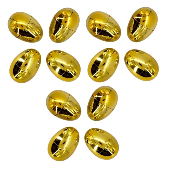 Gold Metallic Plastic Easter Eggs 12 Pack 3 inch Oversized Fillable Egg Hunt Prize Basket Stuffer Filler Party Favor Classroom Prize Supplies