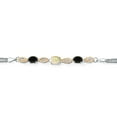 thumbnail image 2 of 925 Silver and 10K Yellow Gold White Ethiopian Opal and Black Onyx and White Lab Grown Diamond Bracelet for Women (1.37 Cttw, Gemstone October Birthstone, Oval Cabochon, Wheat Chain, 7 inches), 2 of 5