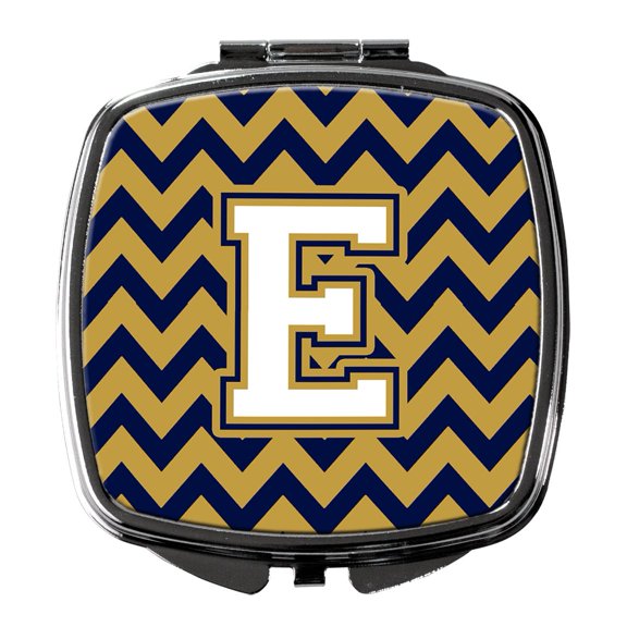 Letter E Chevron Navy Blue and Gold Compact Mirror CJ1057-ESCM