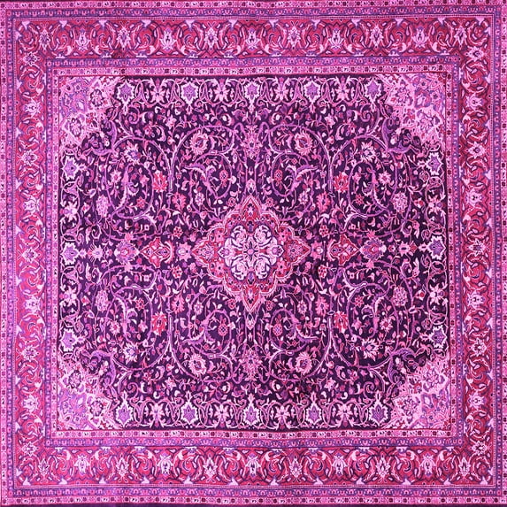 Ahgly Company Indoor Square Medallion Pink Traditional Area Rugs, 7' Square