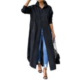 thumbnail image 1 of Manteau Trench Long Décontracté pour Femmes, Hauts, Couleur Unie, Manches Longues, Col à Revers Classique, Chemise Longue à Simple Boutonnage, 1 of 6