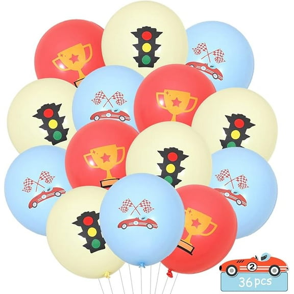 Vintage Race Car Birthday Party Decorations for Boys - 36pcs Racing Car Balloons, 12 Inch Retro Racing Car Latex Balloons, Two Fast Let's Go Racing Theme Decorations for 1st 2nd 3rd Birthday Party