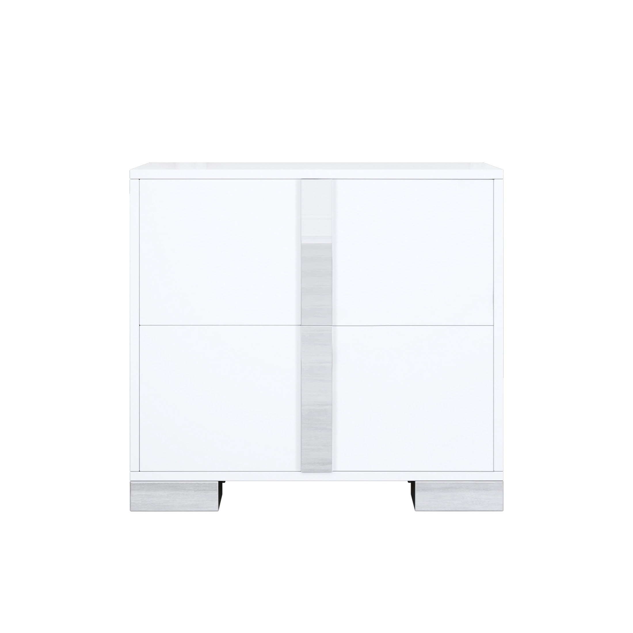 Noble House Modern Mirrored Nightstand with 2 Drawers and Metal Legs, White