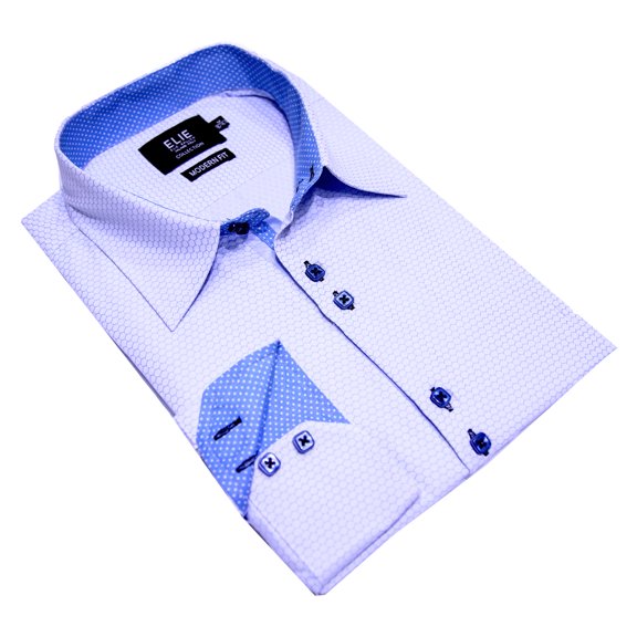 Elie Balleh Baby Blue Solid Hexagon Men's Button Down Shirt
