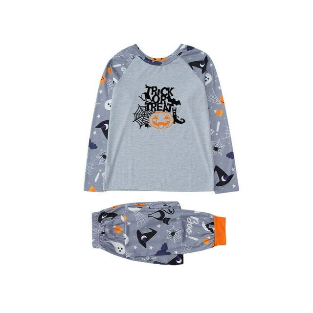 Argulvti Cute Family Parent-child Pajamas Cartoon Halloween Print Raglan Tops and Trousers Home Clothes Set