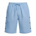 thumbnail image 4 of vdgthytj Mens Shorts Casual Lightweight Side Buttons Elastic Waist Drawstring Cotton Linen Beach Vacation Shorts with Pockets, 4 of 6