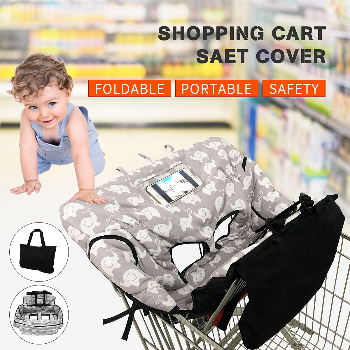 Protects Against Germs Soft Comfort Cushioning Harness System Unisex Gray Universal Size Baby Shopping Cart Cover & High Chair Cover