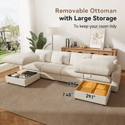 BedLuxury 140 Extra Large Modular Sectional Cloud Sofa with 2 Removable Storage Ottoman, Extra Deep Seat Couch, Living Room Furniture, Chenille Beige
