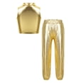 thumbnail image 4 of TiaoBug Kids Girls Metallic Sleeveless Mock Neck Crop Tank Top and Shiny Pants Set for Jazz Hip-Hop Dance Gold 6, 4 of 6