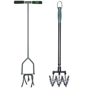 Yard Butler Garden Soil Cultivator Bundle - Long-Handled Hand Tiller and Rotary Garden Cultivator Set - Gardening Tools for Tilling, Mixing Soil or Planting - Suitable for Gardens, Lawns and Outdoor