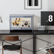Magshion Modern 15.7" 1-Tier Transparent Display Cabinet with Flip Up Door, Floor Standing Showcase Bookshelf, Curio Cabinet Collection Display Case for Home Living Room Bedroom Office, Gray