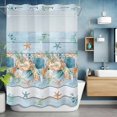 thumbnail image 6 of No Hook Shower Curtains with Snap-in Liner Set, Blue Beach Coastal Waterproof Hotel Style Bathroom Shower Curtain, Nautical Shell Starfish Coral Summer Breathable Mesh Top Bath Curtains 60''x72'', 6 of 9