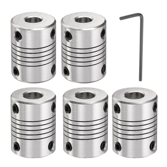 5 Packs Aluminum Alloy Shaft Coupling 7mm to 8mm, Flexible Coupling Motor Connector Joint (L25xD19)
