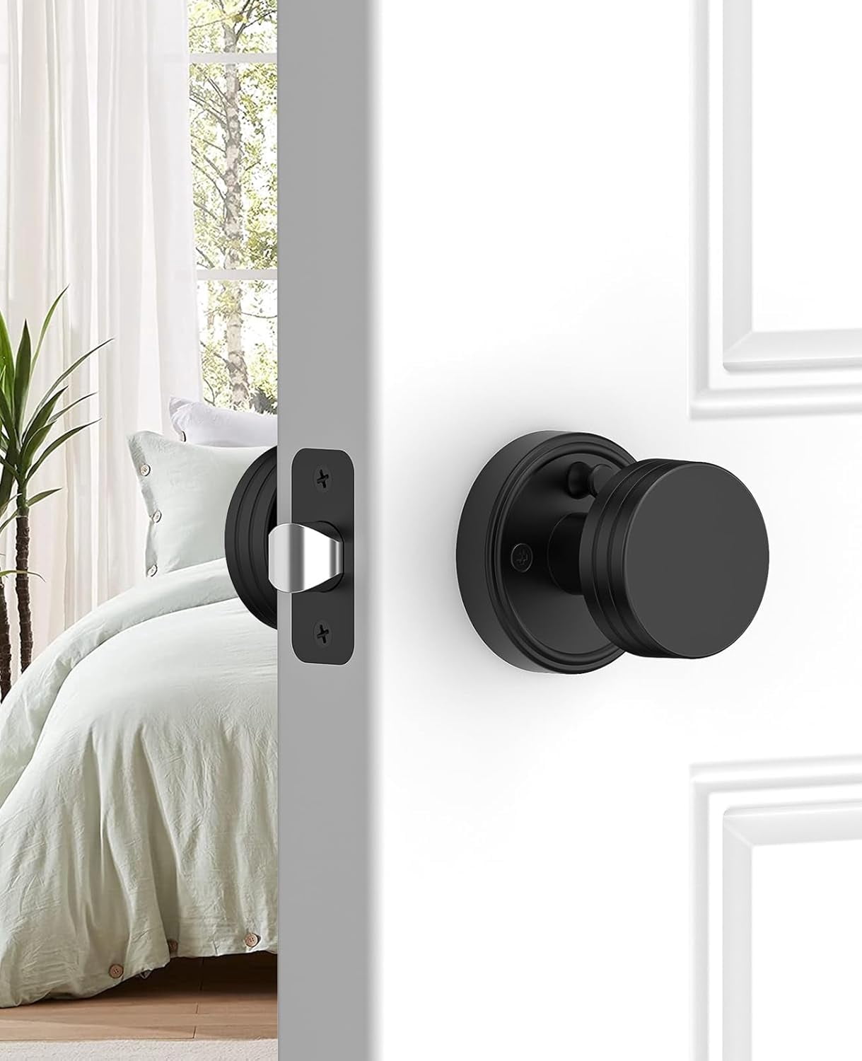 Klamerit Privacy Matte Black Door Knobs Heavy Duty Zinc Alloy Round Interior Door Knobs with Lock,for Bathroom & Bedroom