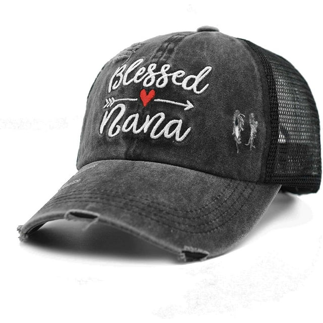 czcpp-Women's Blessed Grandma Nana Baseball Caps Adjustable Washed Denim Dad Hat