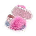 thumbnail image 5 of Baby Girls Warm Fuzzy Slipper Plush Sandals Soft Sole Faux Fur Flats Toddler Prewalker Slipper Elastic Back Strap, 5 of 7